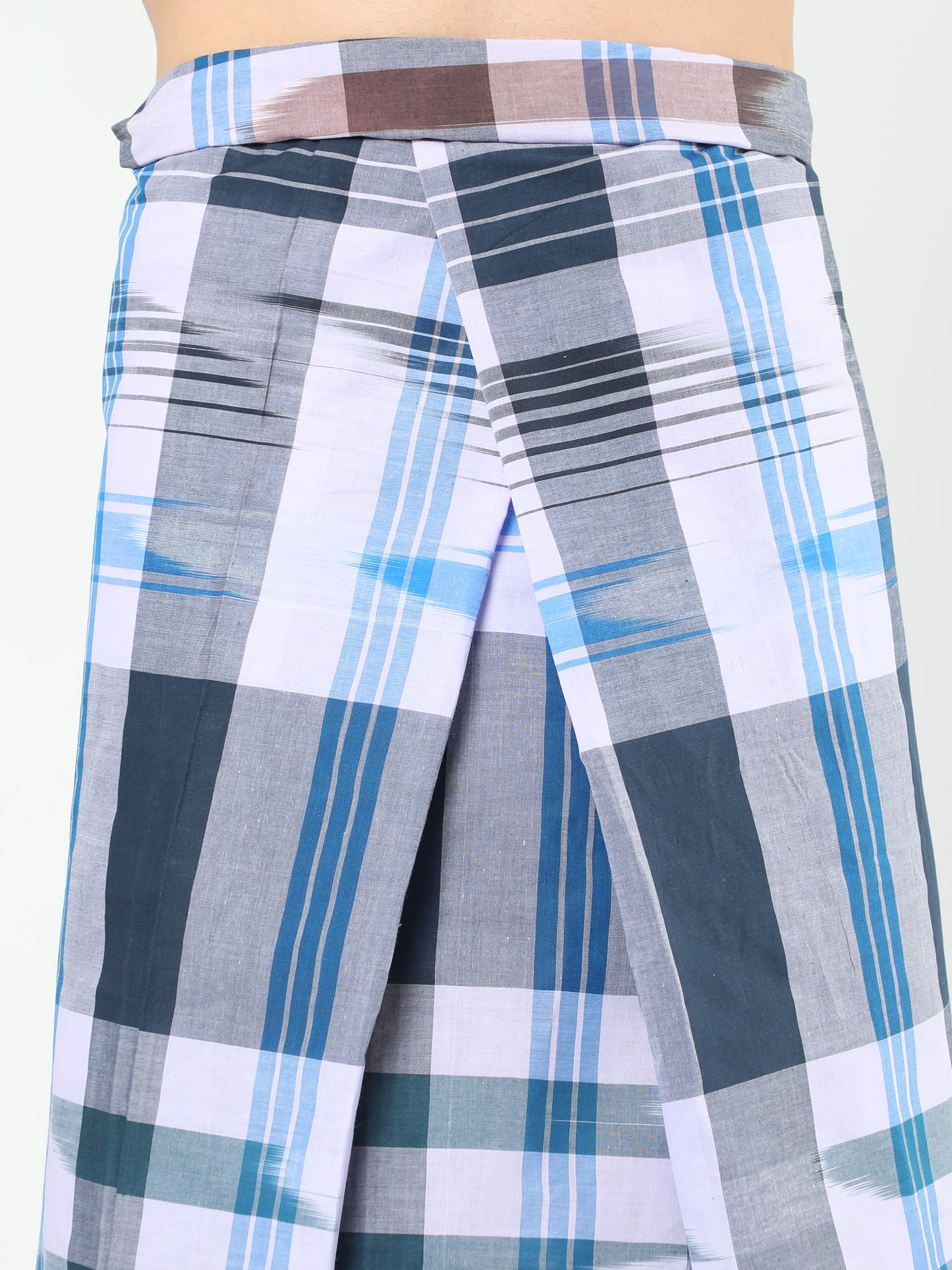 Urban Lungies - Premium Cotton - Blue Black Katari Lungi Unstitched