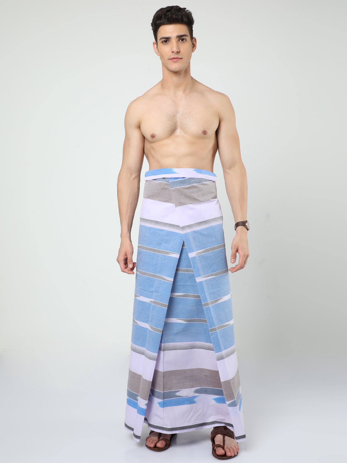 Urban Lungies - Premium Cotton - Light blue Green Katari Lungi Unstitched