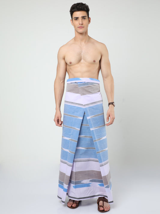 Urban Lungies - Premium Cotton - Light blue Green Katari Lungi Unstitched