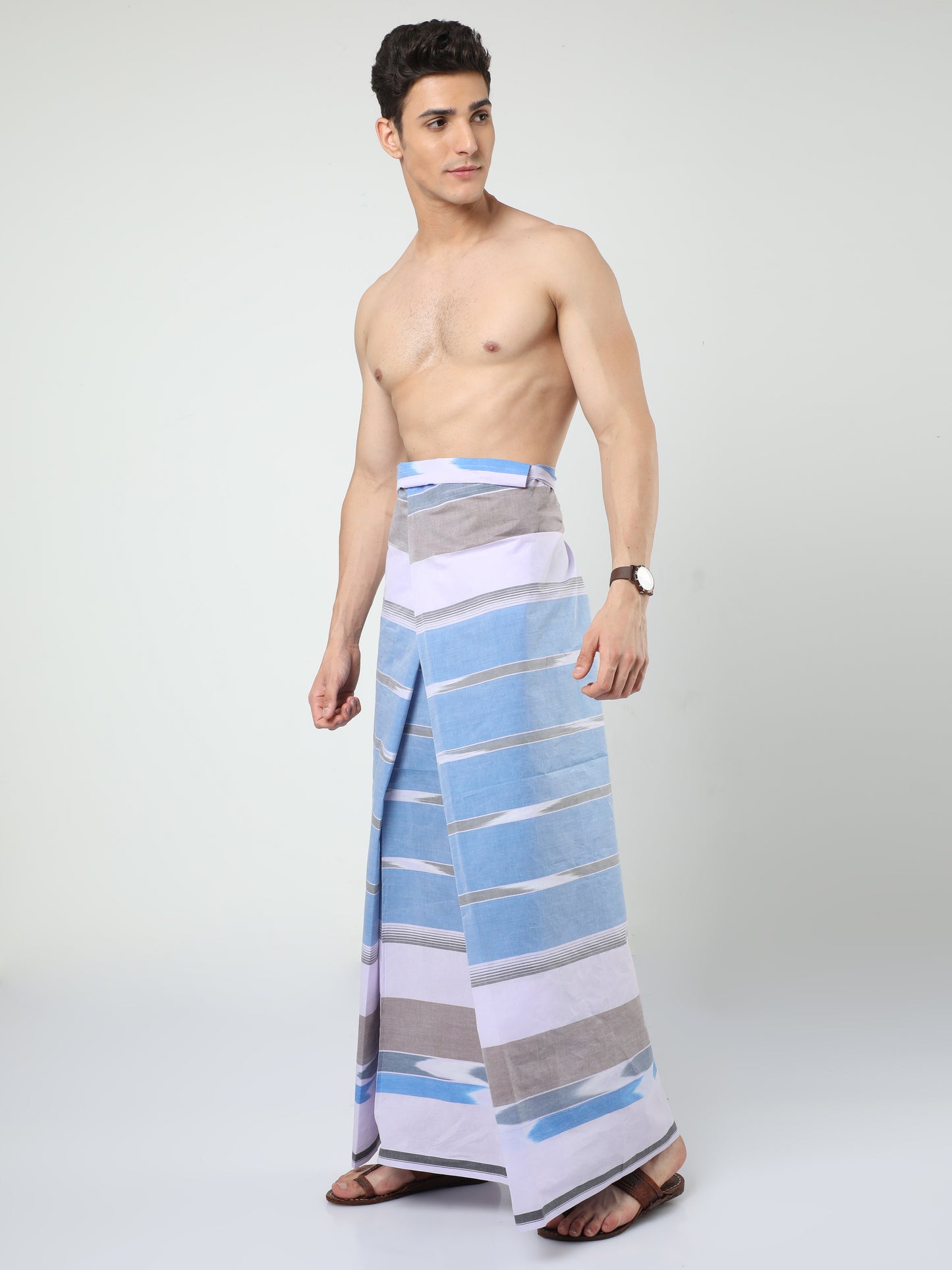 Urban Lungies - Premium Cotton - Light blue Green Katari Lungi Unstitched