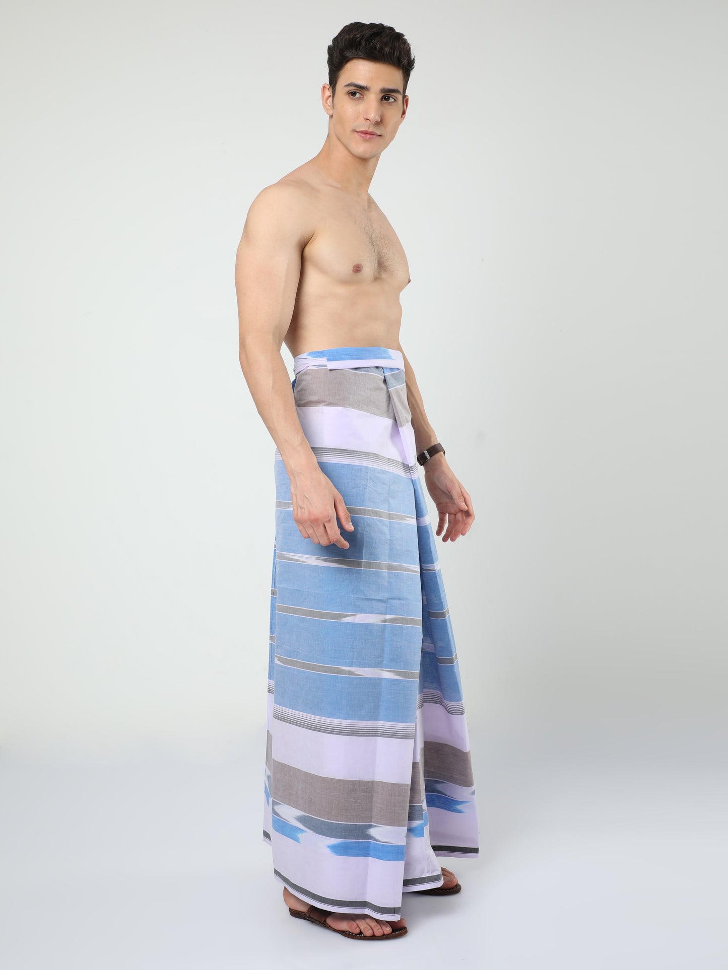 Urban Lungies - Premium Cotton - Light blue Green Katari Lungi Unstitched