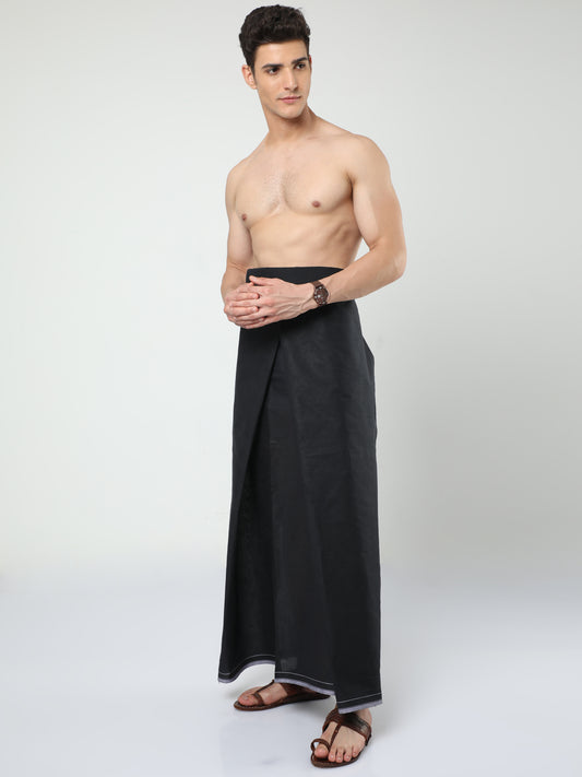 Urban Lungi - Premium Cotton - Classic Plain Black Lungi Unstiched