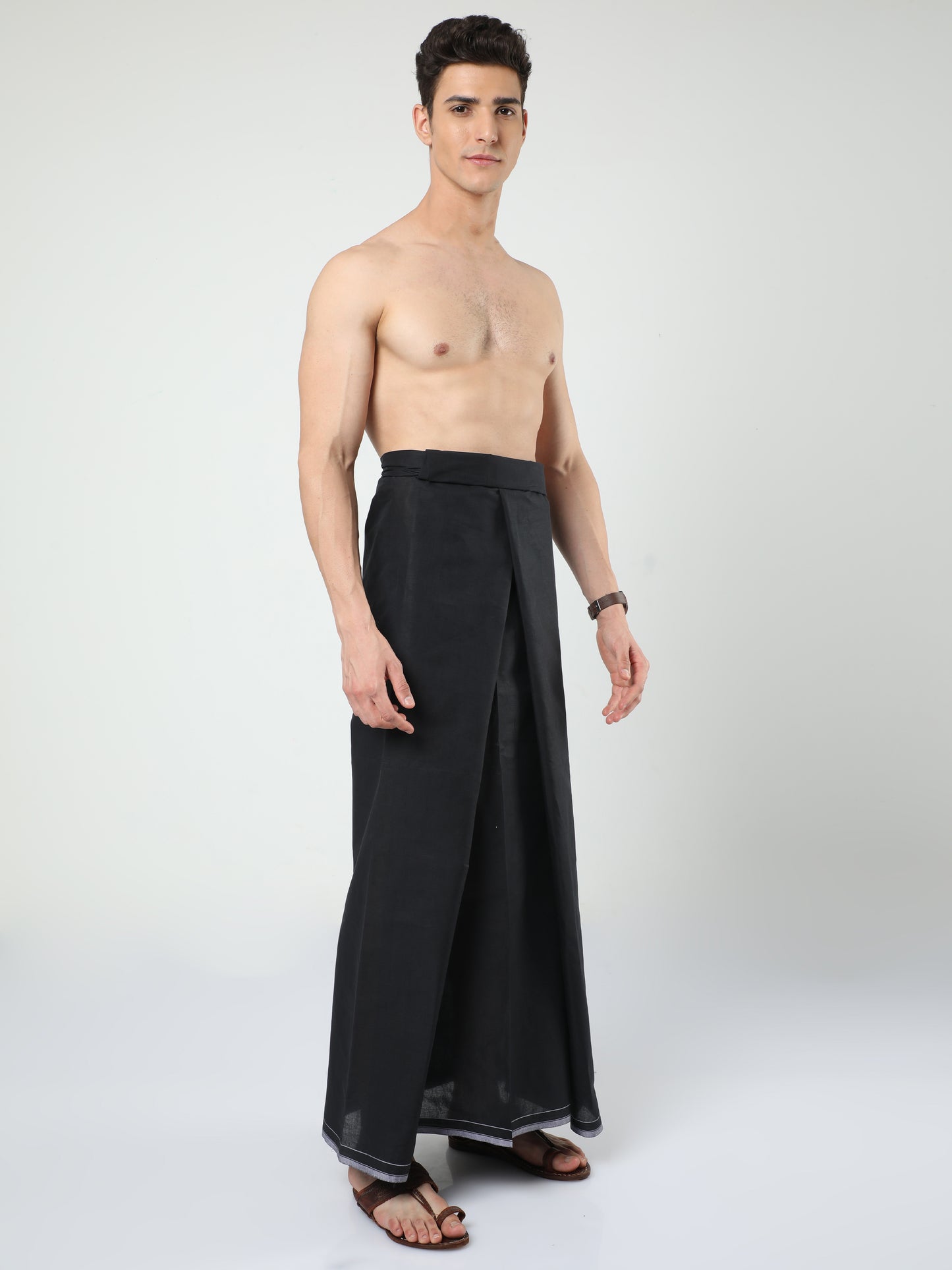Urban Lungi - Premium Cotton - Classic Plain Black Lungi Unstiched