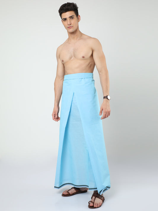 Urban Lungi - Premium Cotton - Classic Plain Light Blue Lungi Unstiched