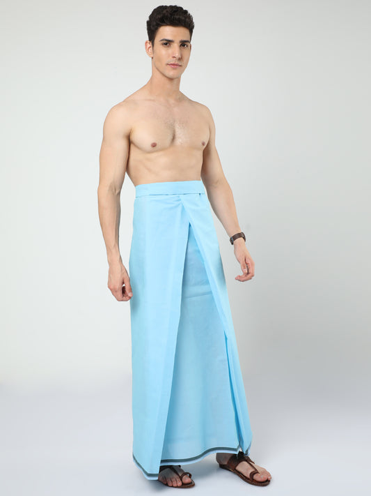 Urban Lungi - Premium Cotton - Classic Plain Light Blue Lungi Unstiched