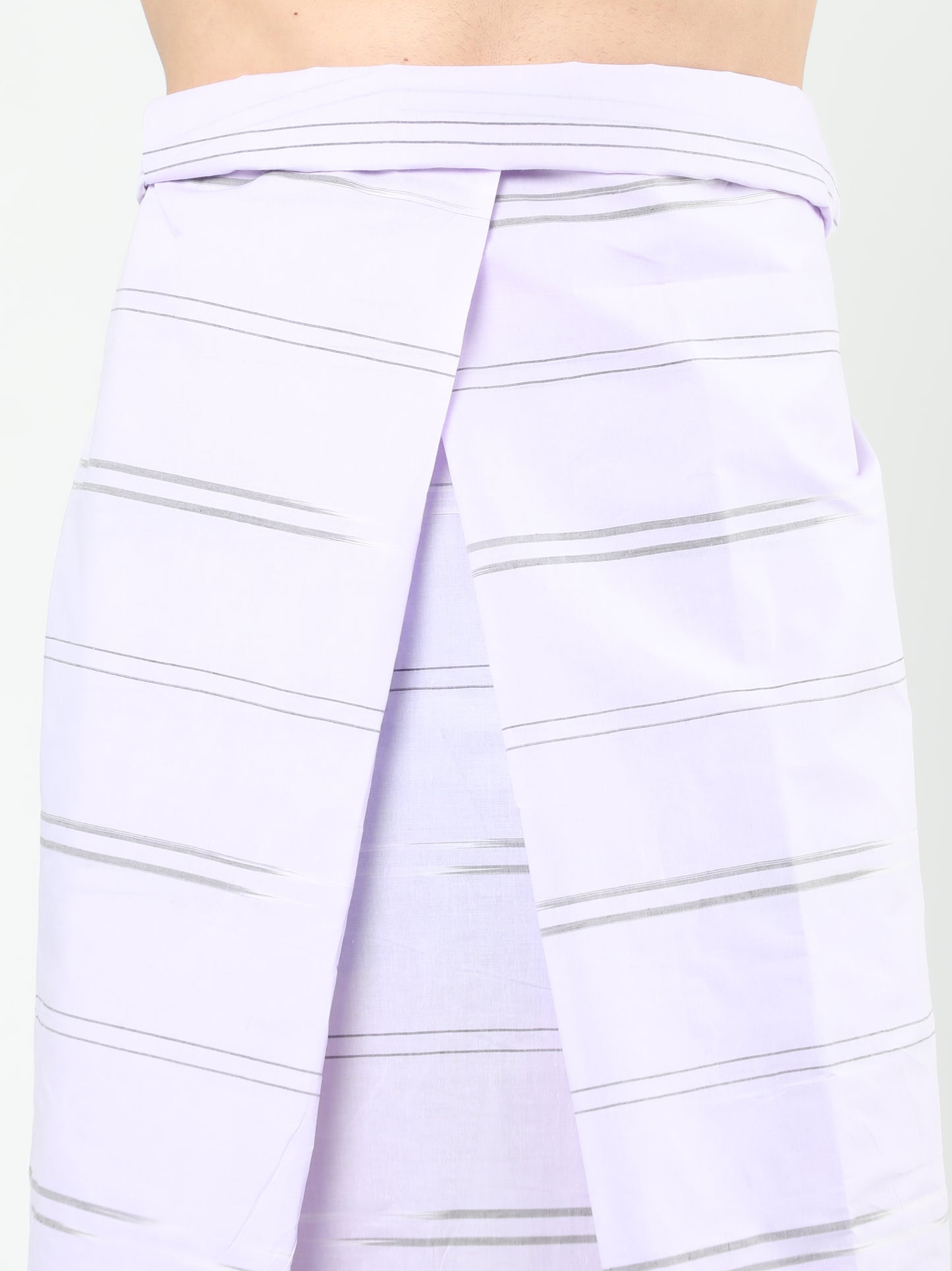 Urban Lungies - Premium Cotton - White and green Stripes katari Lungi Unstitched
