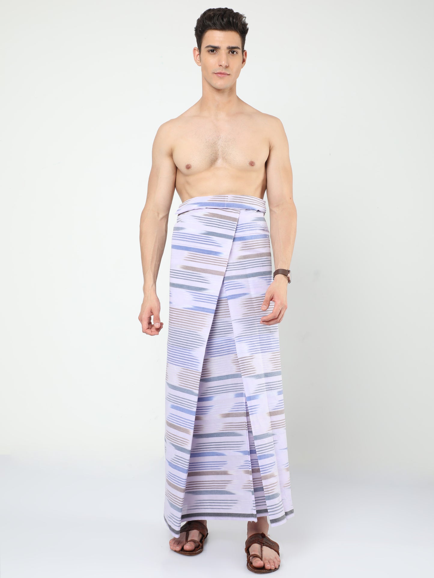 Urban Lungi - Premium Cotton - White Pached Katari Lungi