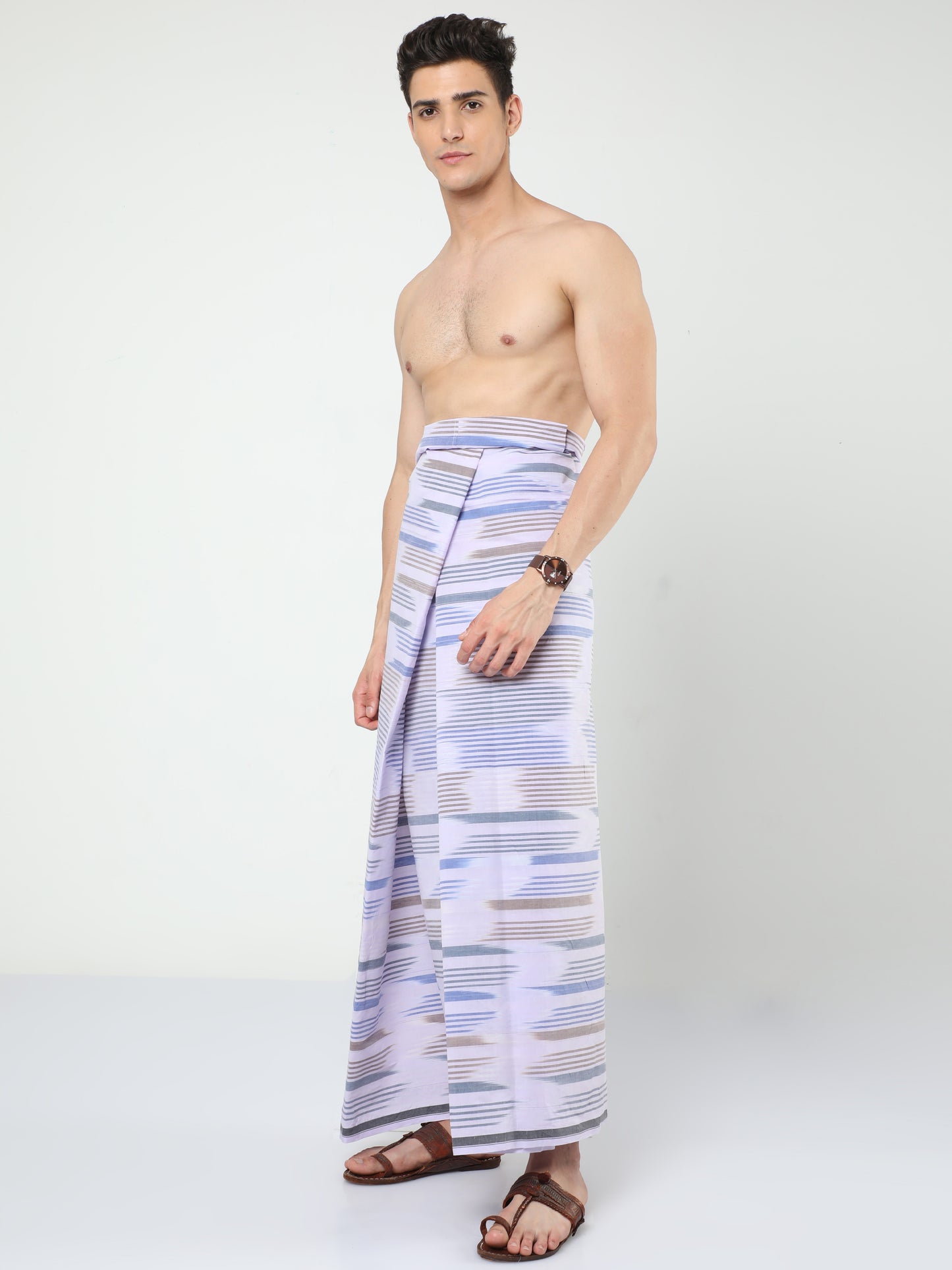 Urban Lungi - Premium Cotton - White Pached Katari Lungi