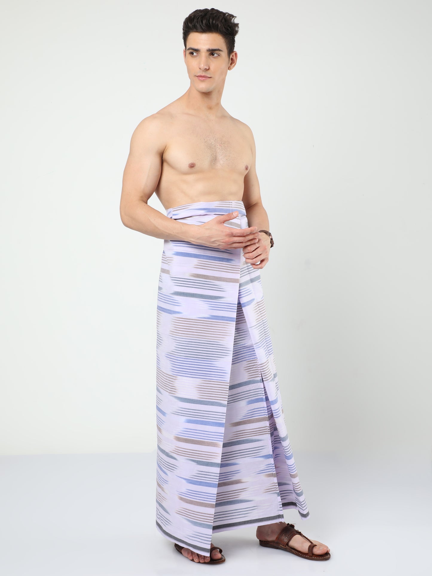 Urban Lungi - Premium Cotton - White Pached Katari Lungi