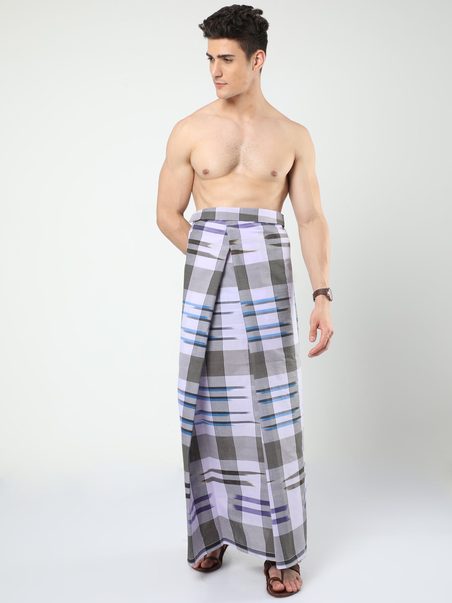Urban Lungi - Premium Cotton - Green Katari Lungi Unstiched