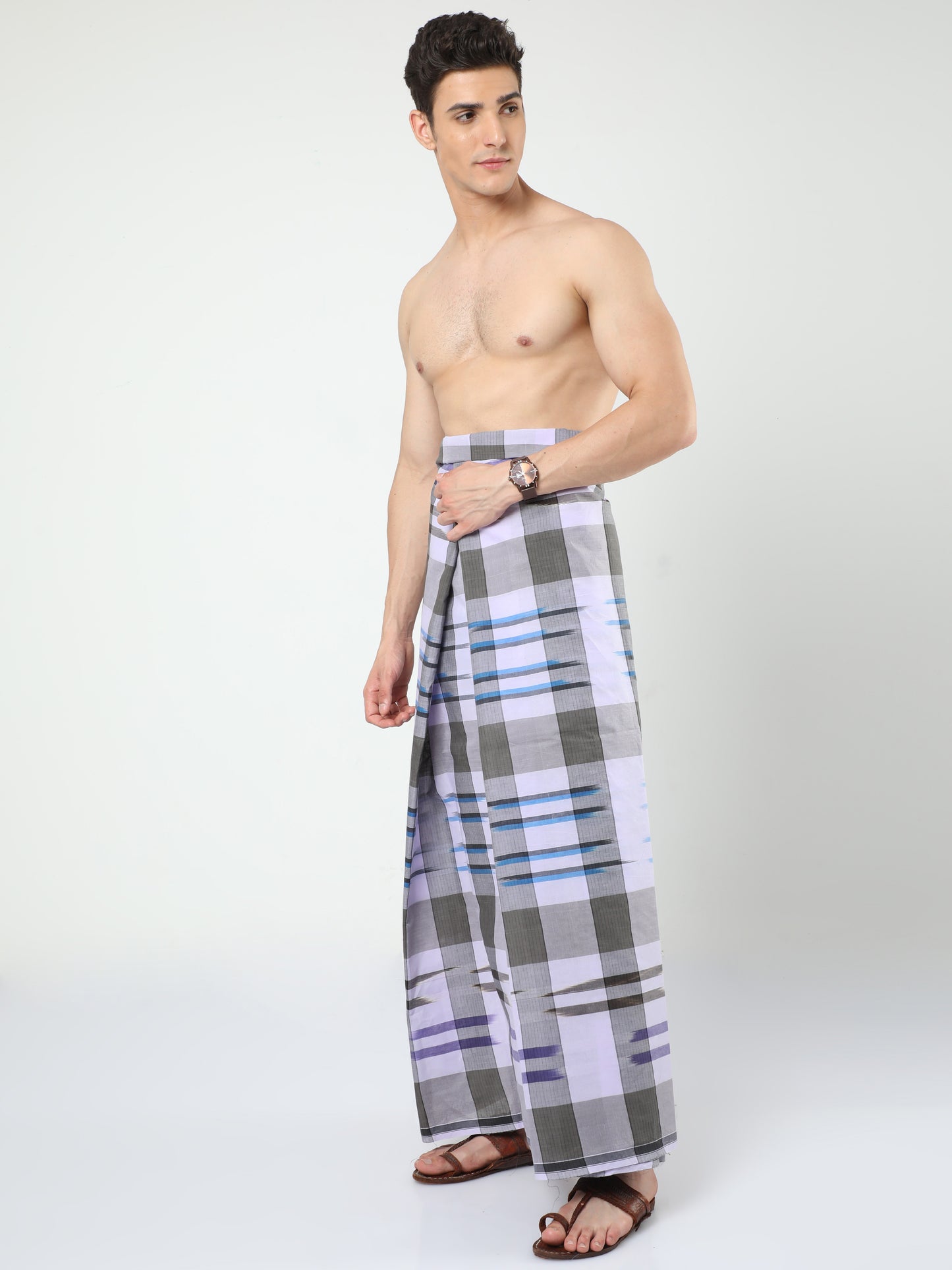 Urban Lungi - Premium Cotton - Green Katari Lungi Unstiched
