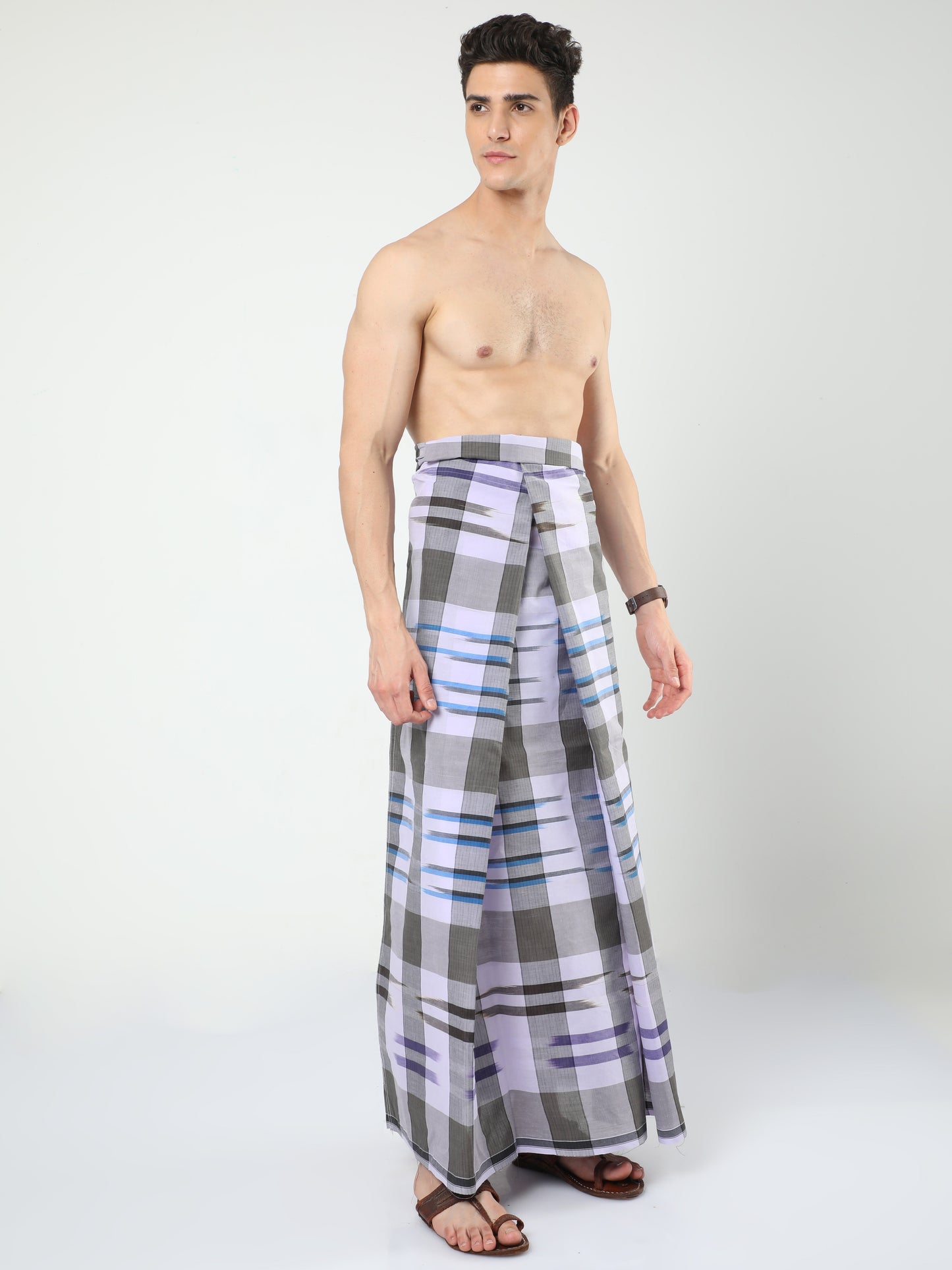 Urban Lungi - Premium Cotton - Green Katari Lungi Unstiched