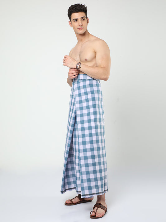 Urban Lungi - Premium Cotton - Green and White Checks Lungi Unstiched