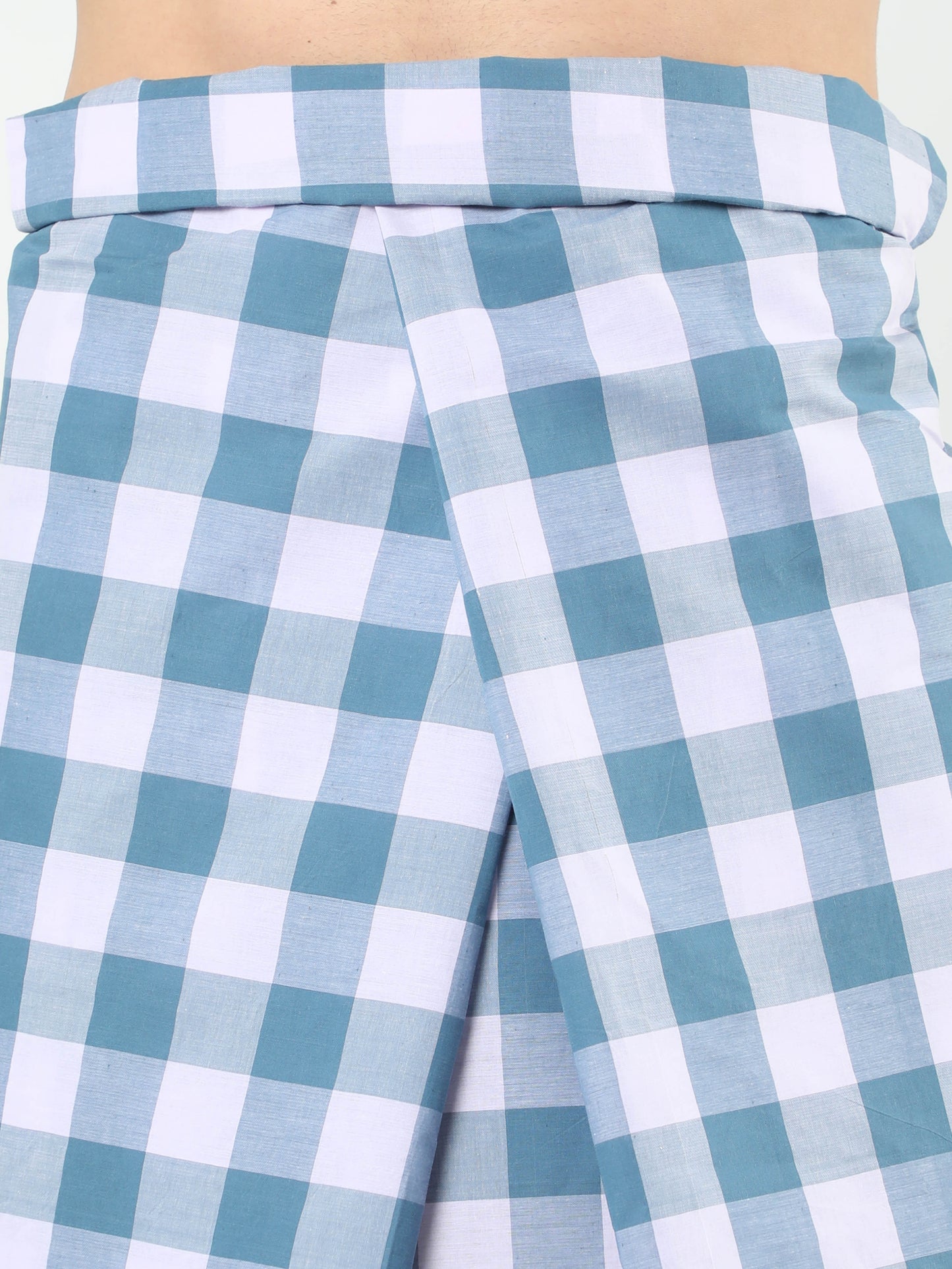 Urban Lungi - Premium Cotton - Green and White Checks Lungi Unstiched